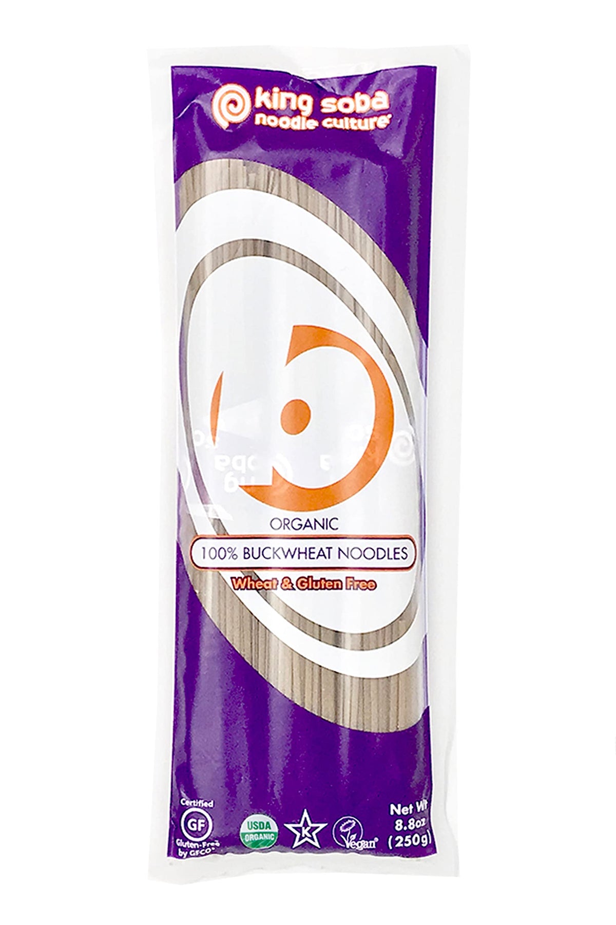 King Soba 3-pack label shows organic, kosher, vegan certifications.