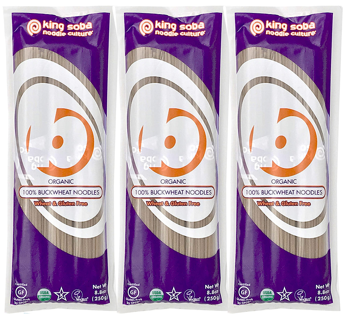 King Soba buckwheat noodles, uncooked, premium gluten-free pasta.
