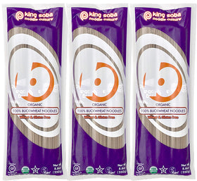 King Soba buckwheat noodles, uncooked, premium gluten-free pasta.