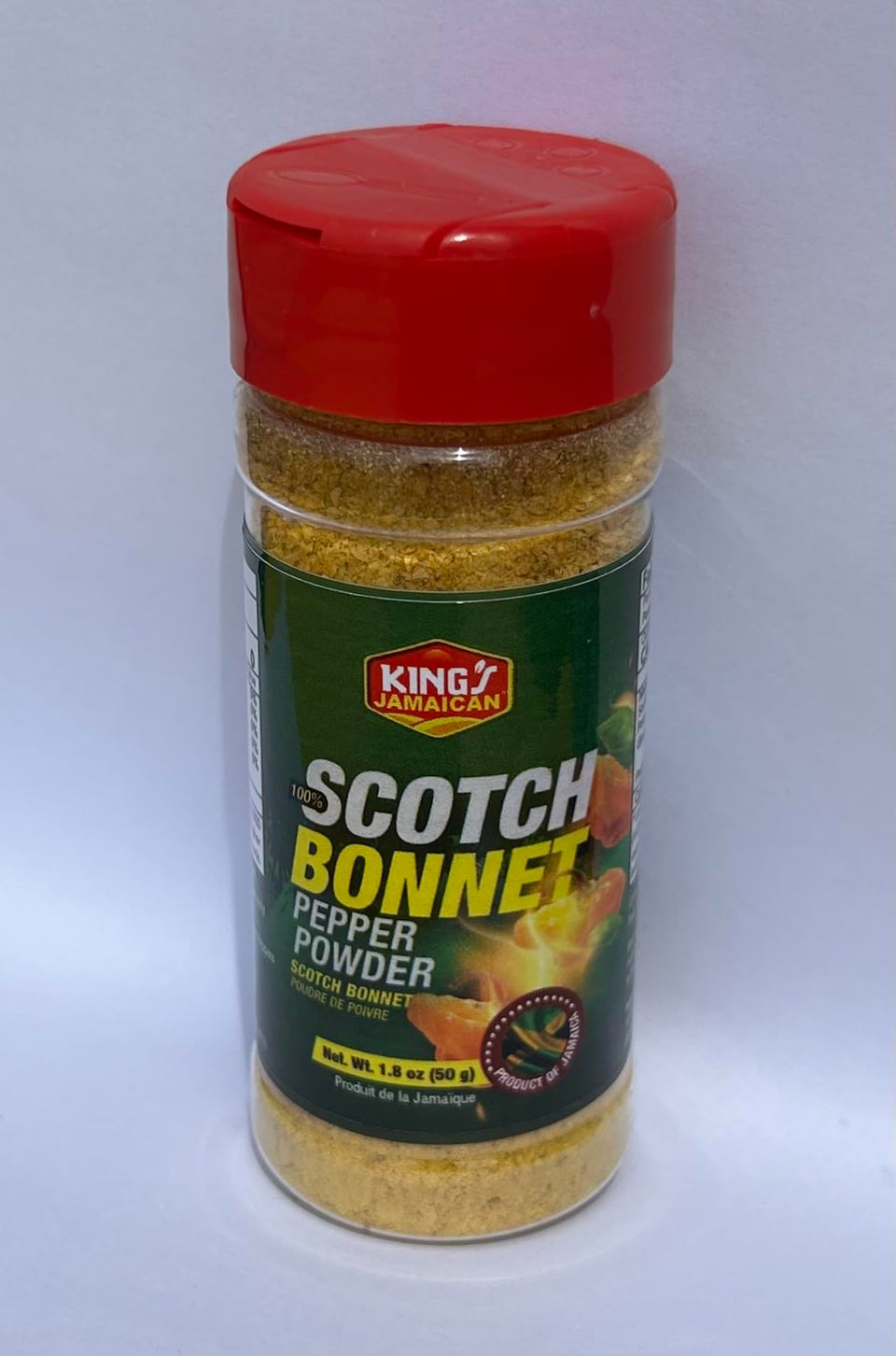 King’s Jamaican Scotch Bonnet Powder bottle showing bold island heat for cooking