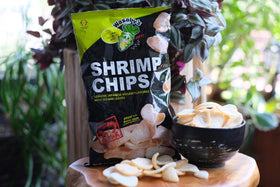 KINJIRUSHI BRAND Shrimp Chips ready-to-serve on a picnic table.