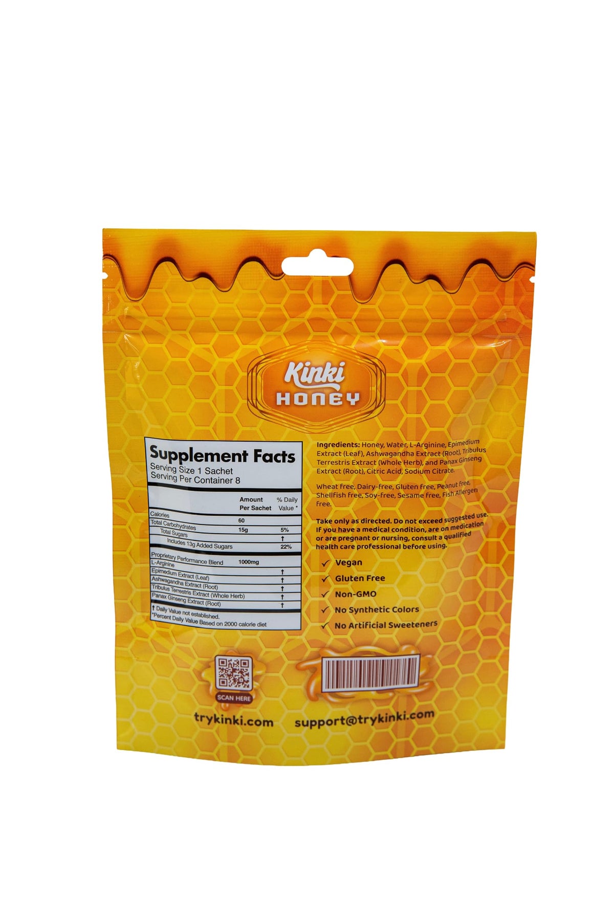Kinki Honey Packs USA-made label signals quality and trust.