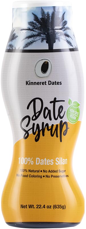 Kinneret Date Syrup bottle pour showcases easy dispensing for topping, baking, and sweetening