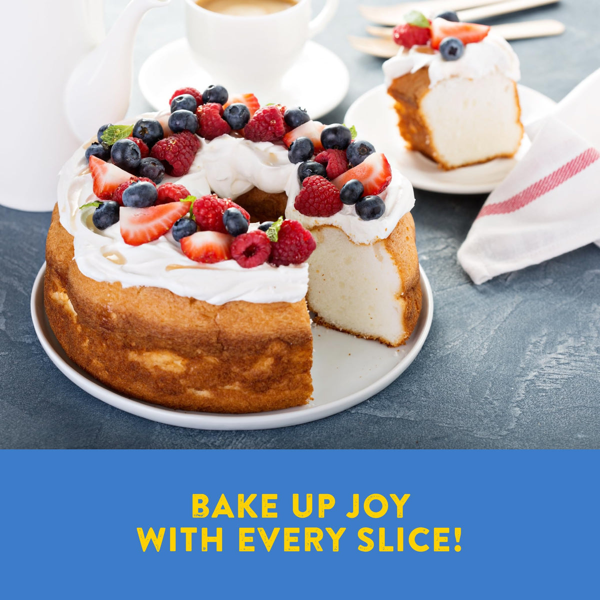 Kinnikinnick gluten-free angel cake ready to top with fresh berries.