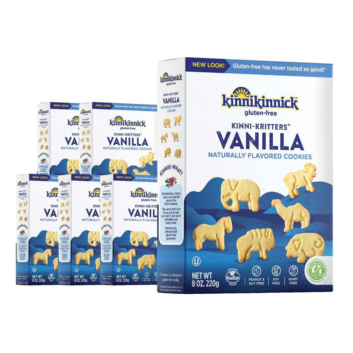Kinnikinnick KinniKritters vanilla cookies pack, gluten-free and family-friendly.