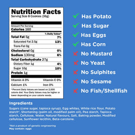 Kinnikinnick Vanilla Wafers ingredient label highlighting allergen-free ingredients.