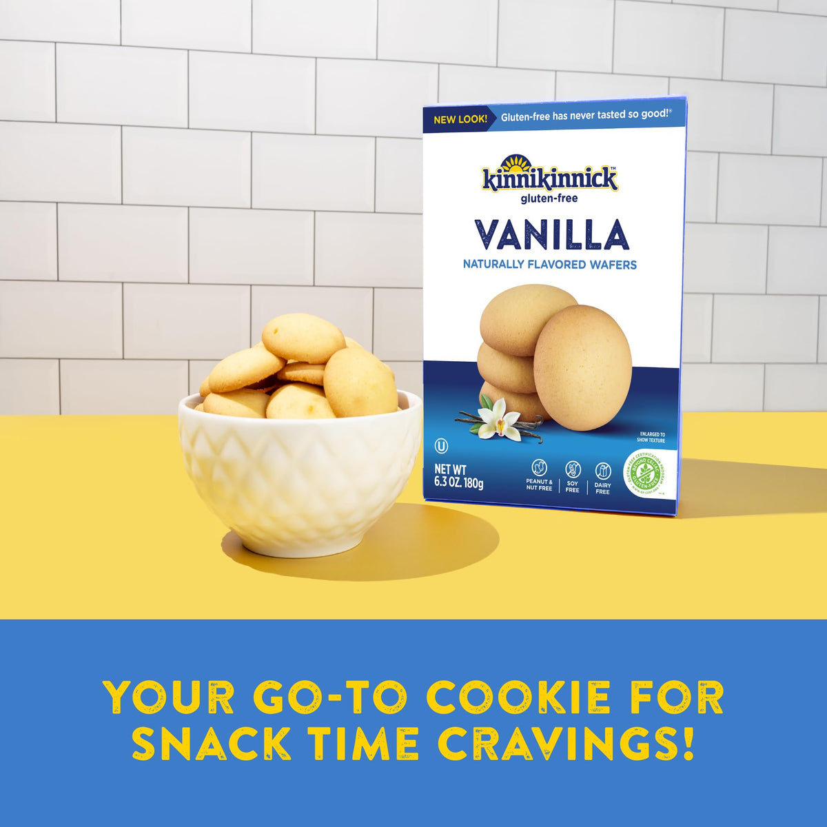 Kinnikinnick Vanilla Wafers packaging with kosher certification noted.