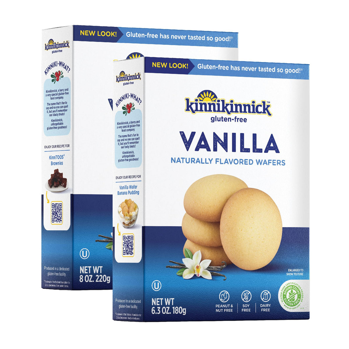 Kinnikinnick Vanilla Wafers packaging, ideal for quick allergy-friendly snacking.