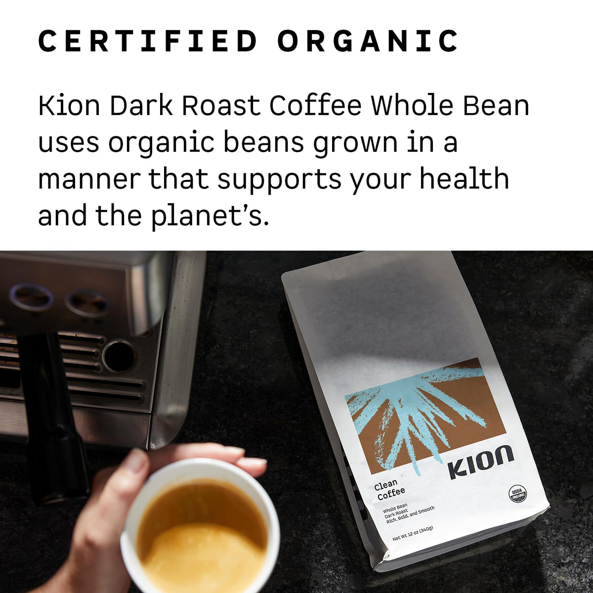 Kion Organic Ground Coffee being brewed with pour-over for clean extraction.