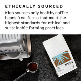 Kion Organic Coffee processed with a smokeless roaster to preserve aroma.