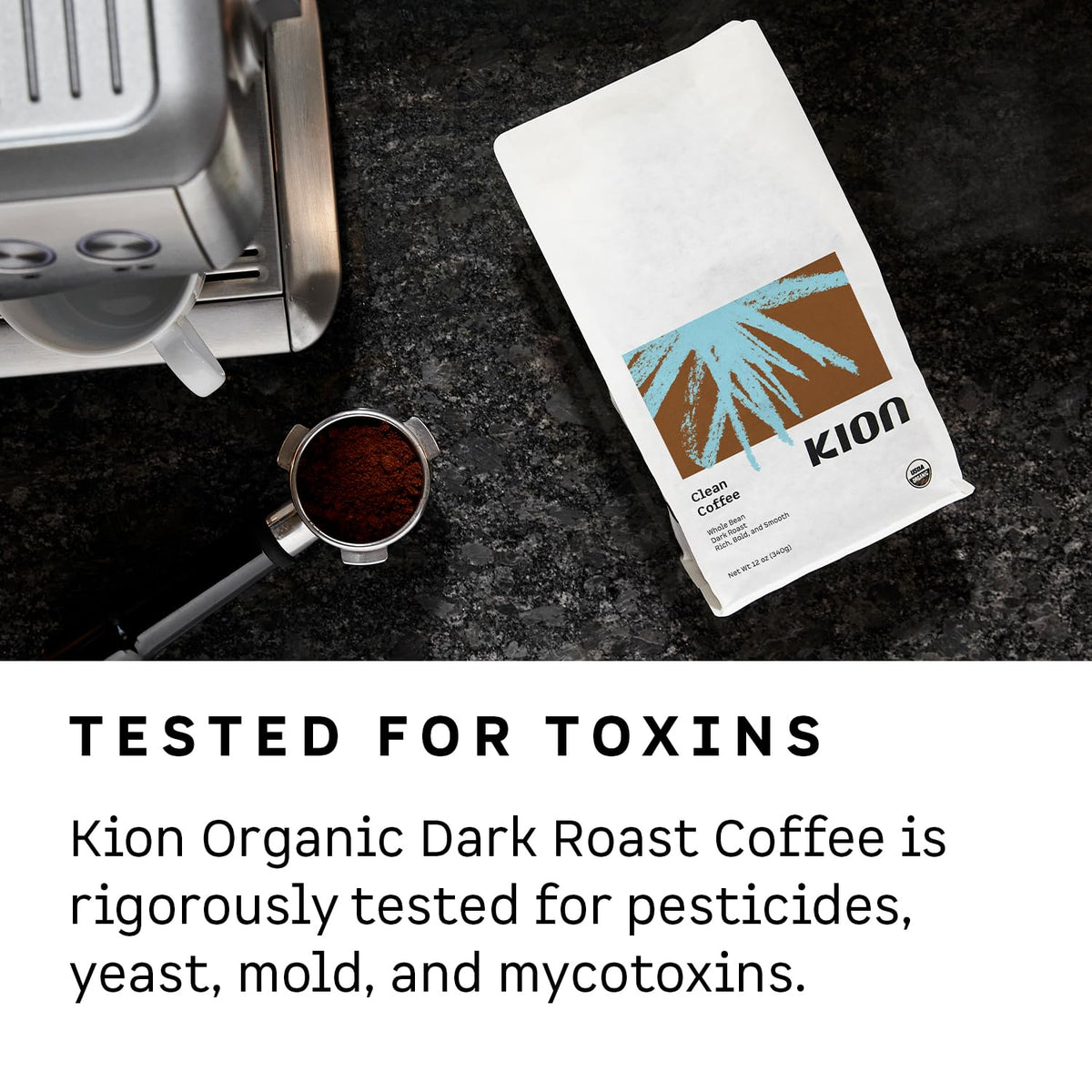 Kion Organic Ground Coffee steaming cup with inviting aroma and warm finish.
