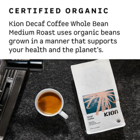 Kion Decaf coffee brewed cup captures bold yet balanced flavor for evenings.