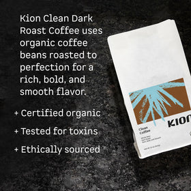 Kion Organic Coffee beans close-up showing rich aroma.