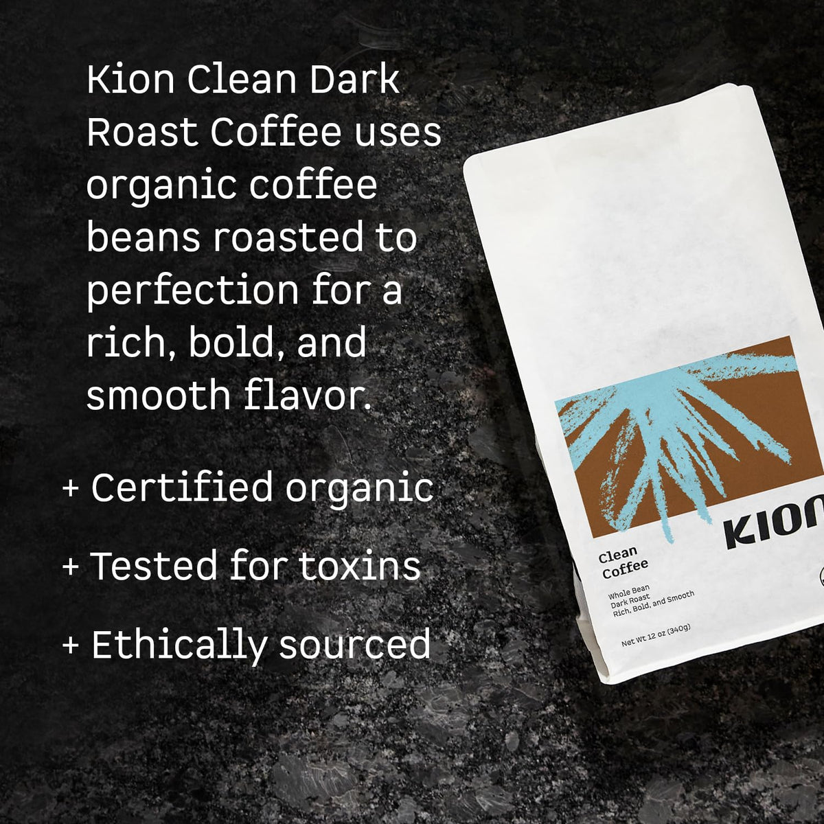 Kion Organic Coffee toxin-tested label signaling purity for daily cups.