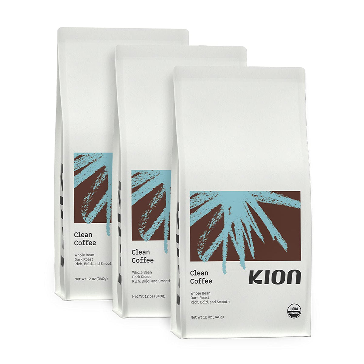 Kion Organic Coffee whole beans in a dark roast for a rich pour-over experience.