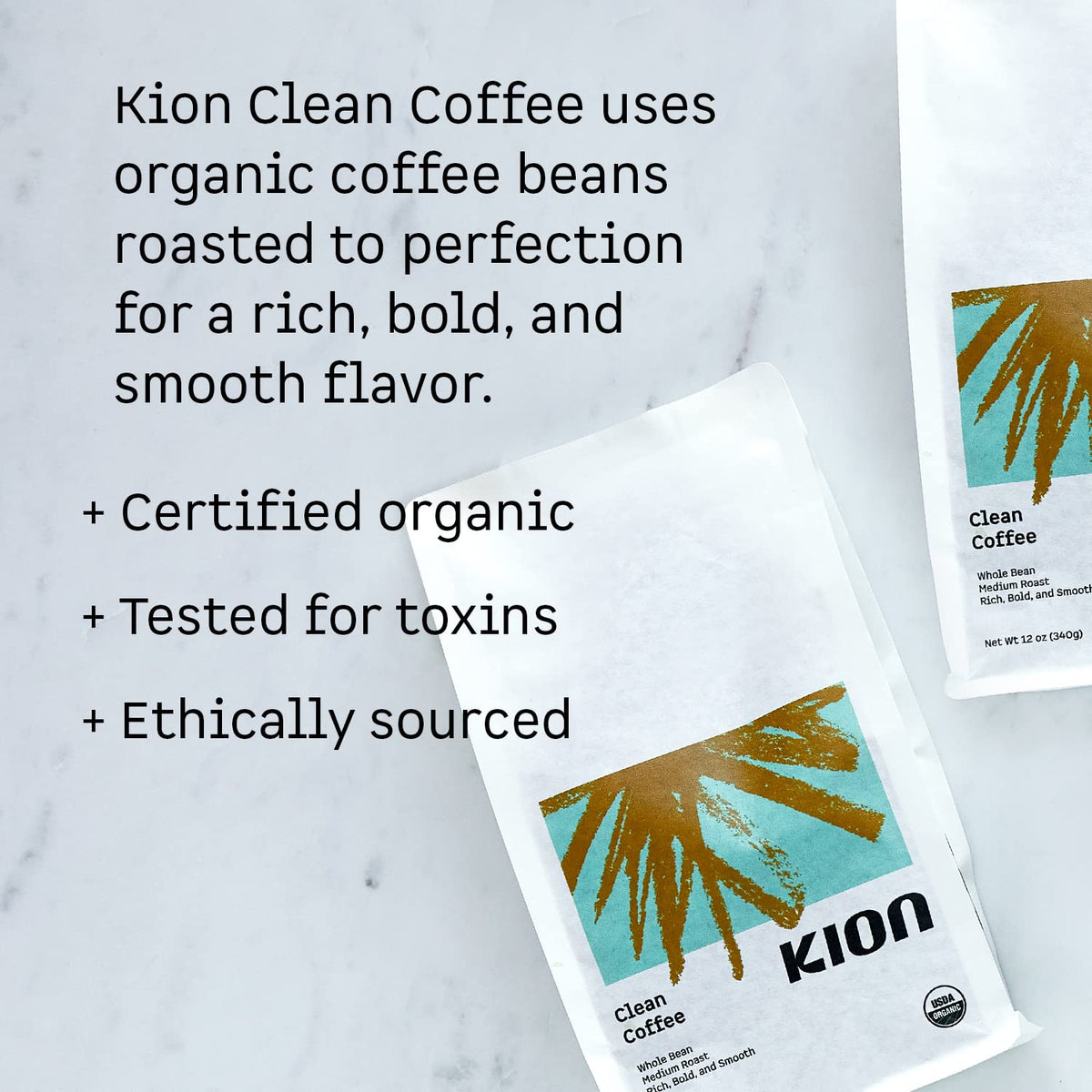 Kion Organic Ground Coffee aroma close-up ready to brew