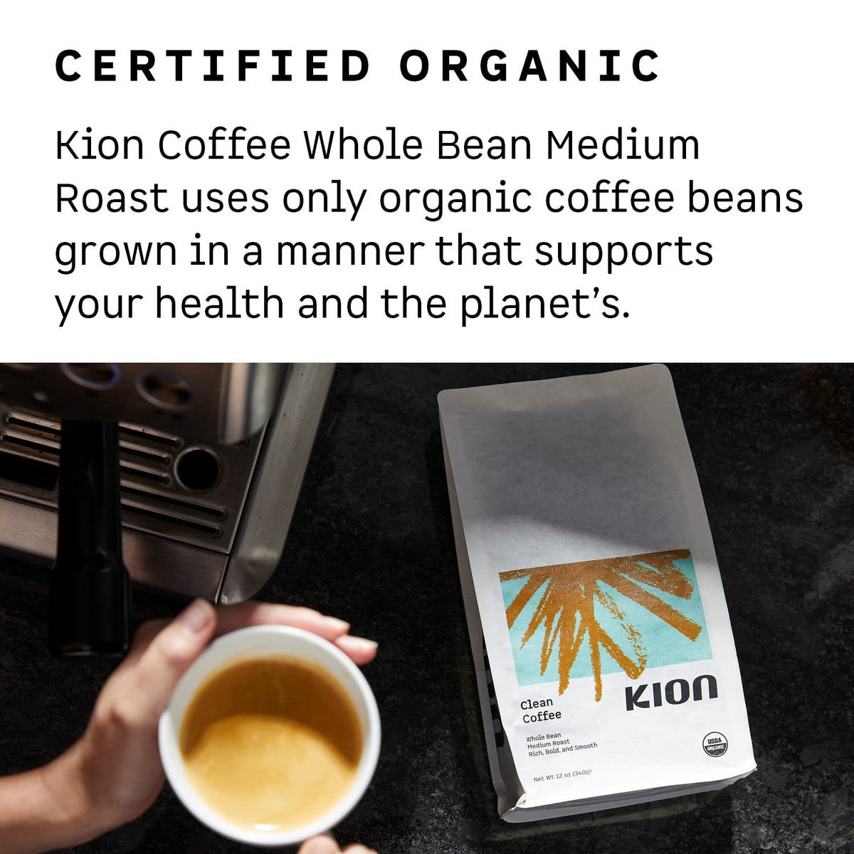 Kion Organic Ground Coffee ground-in-bag emphasizes freshness