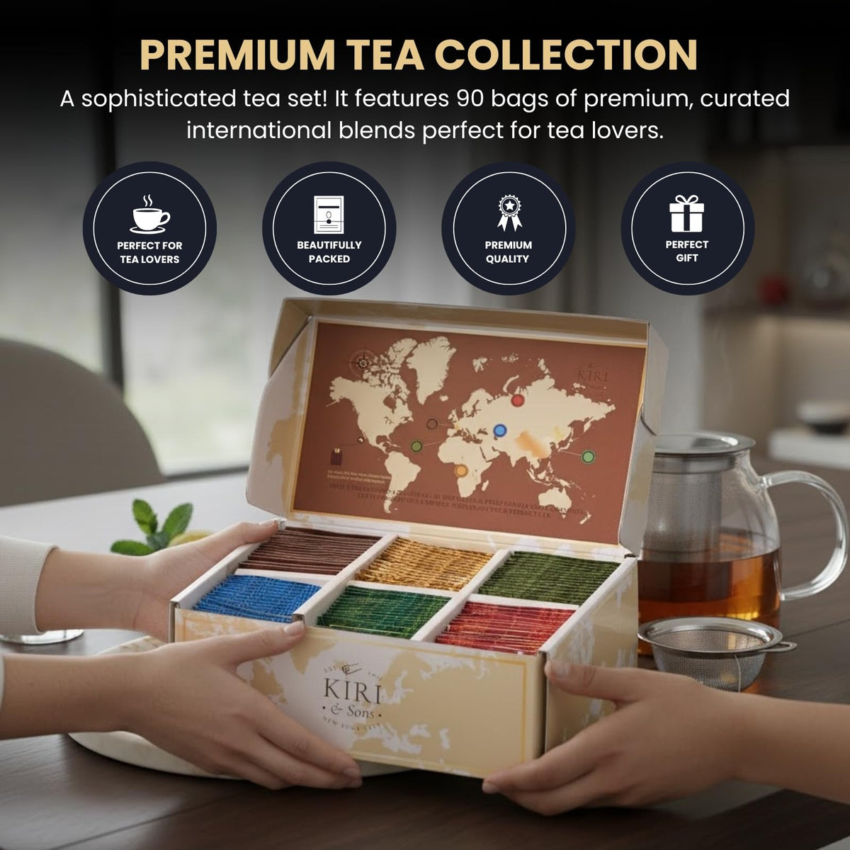 Kiri & Sons 90 Tea Bags Variety Pack offers diverse flavors in one convenient collection.