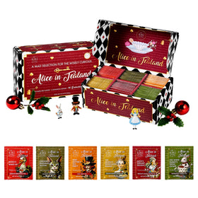 Kiri and Sons Alice's Adventures tea gift box cover with whimsical illustration.