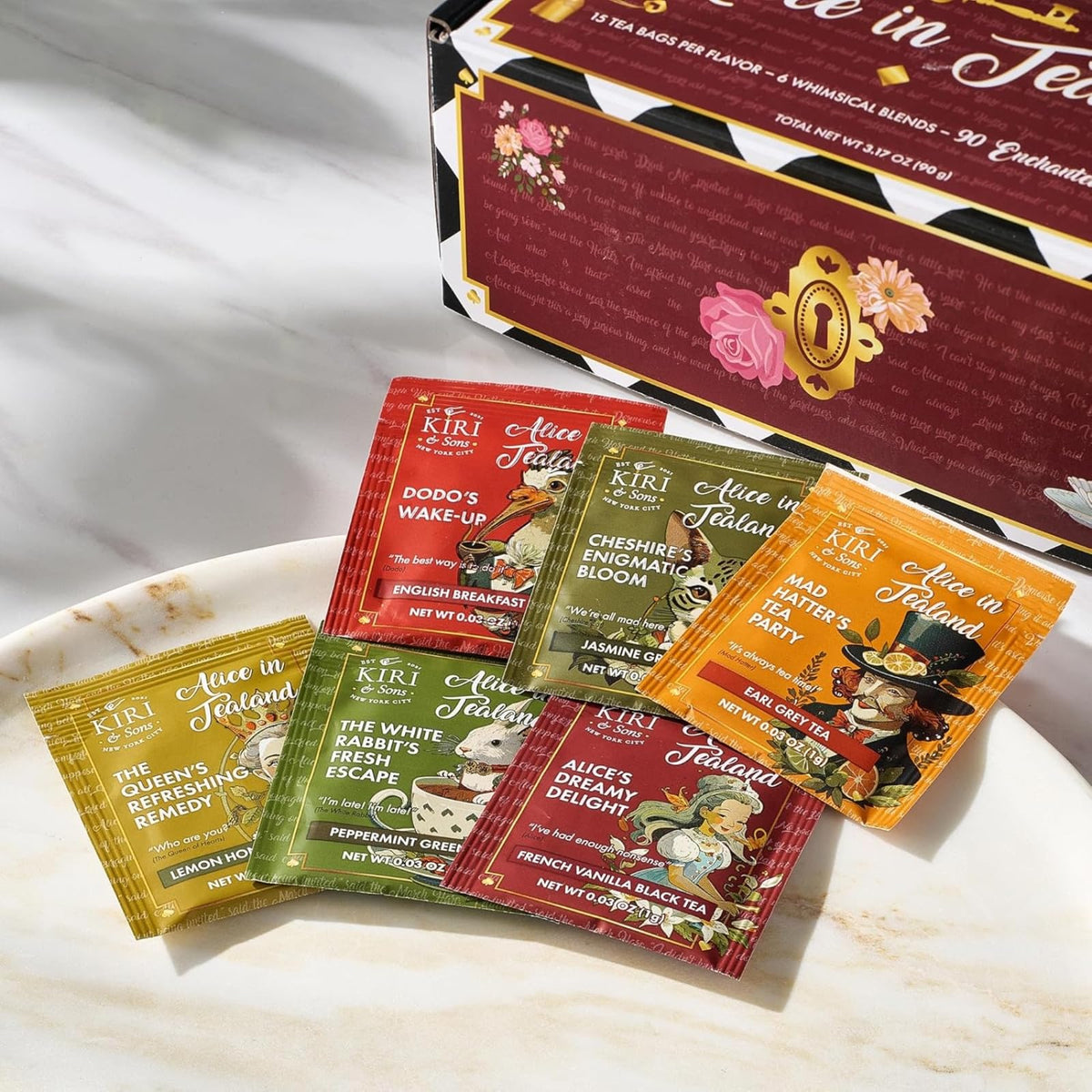 Kiri and Sons Alice's Dreamy Delight tea bag with French vanilla flavor.
