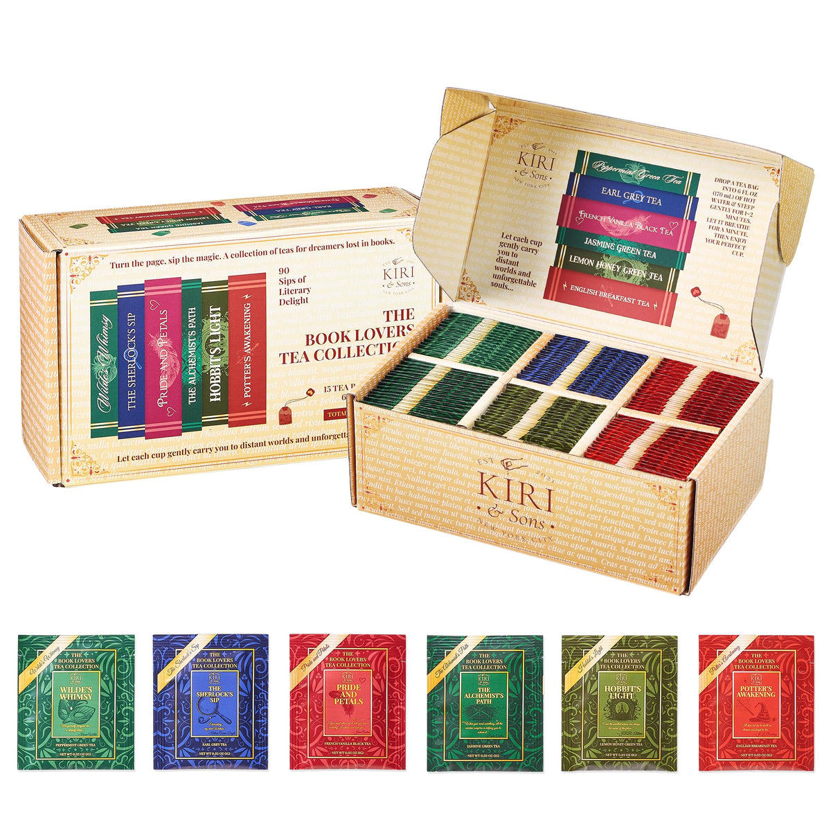 Kiri & Sons Book Lovers Tea Collection box shown on a cozy reading nook, gifting vibe.