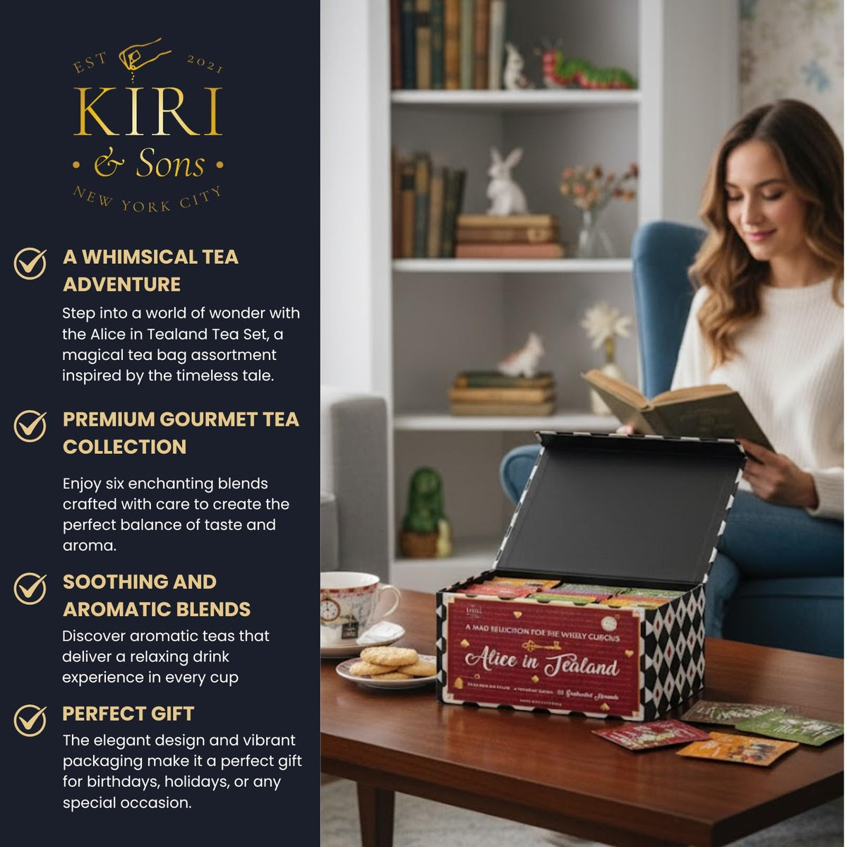Kiri and Sons The Queen's Refreshing Remedy tea bag with lemon honey notes.