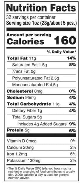 Kirkland cashews roasted to enhance aroma and crunch