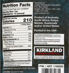 Kirkland Signature macadamia nuts close-up texture, showcasing creamy interior for a premium snack.