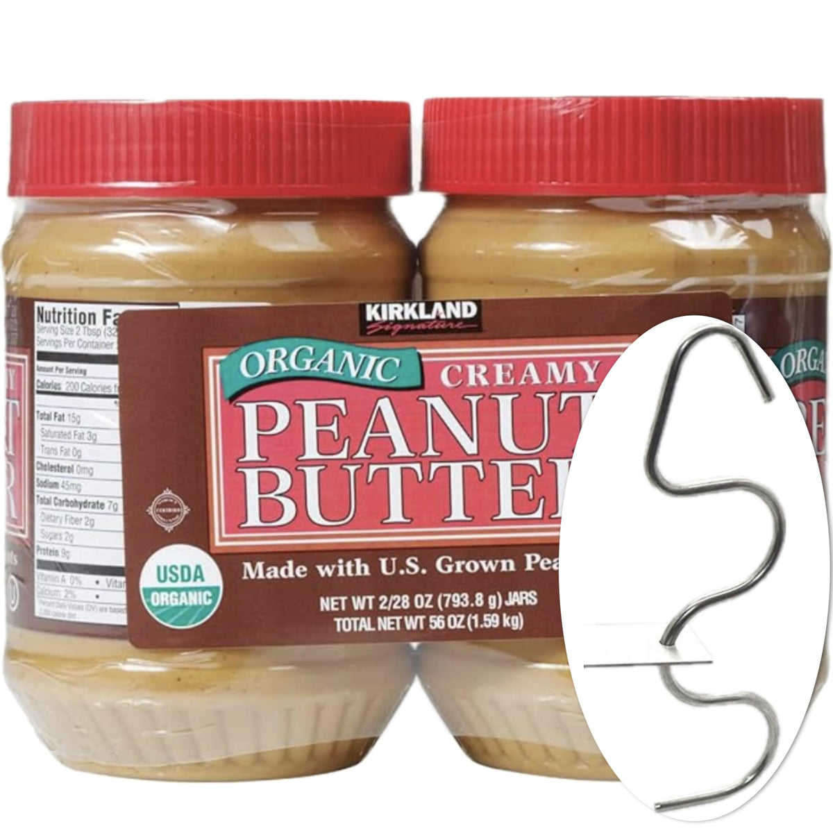 Kirkland Organic Peanut Butter 28 oz two-pack front view, ideal for sandwiches