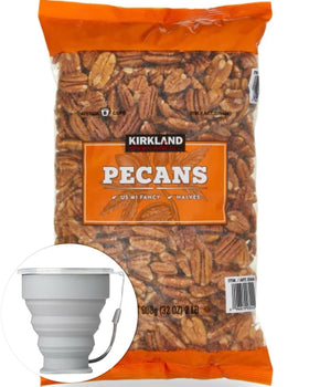Kirkland Signature pecan halves in a 2 lb bag, ready for baking and snacking.