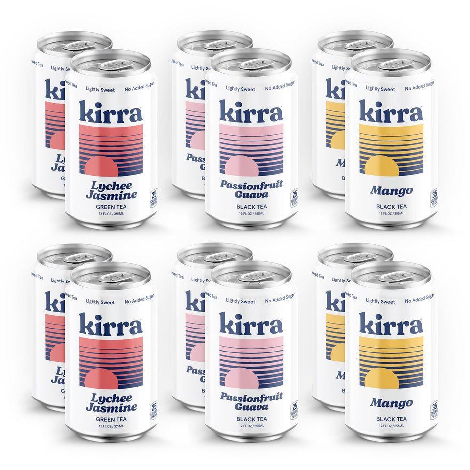 Kirra Organic Iced Tea mango black tea can, refreshing tropical flavor.