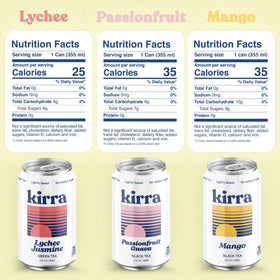 Kirra Organic Iced Tea passion fruit guava black tea can, vibrant aroma.