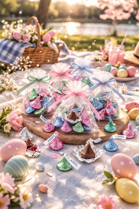 Kisess milk chocolate blue foil chocolates for spring celebrations and office treats.