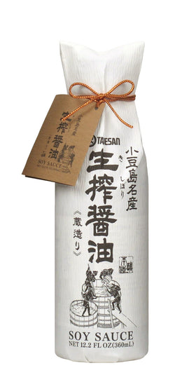 KISHIBORISHOYU TAKESAN KISHIBORI SOY SAUCE bottle-front view, rich color enhances grilled meats.