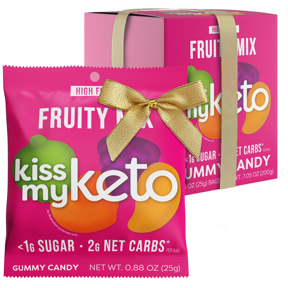 Kiss My Keto Fruity Mix 8-pack gummies, ideal for keto-friendly snacking.