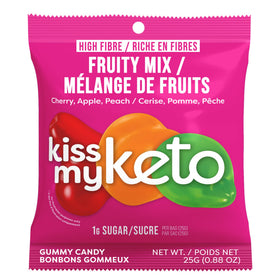 Kiss My Keto Fruity Mix gummies close-up, colorful bites designed to curb cravings.