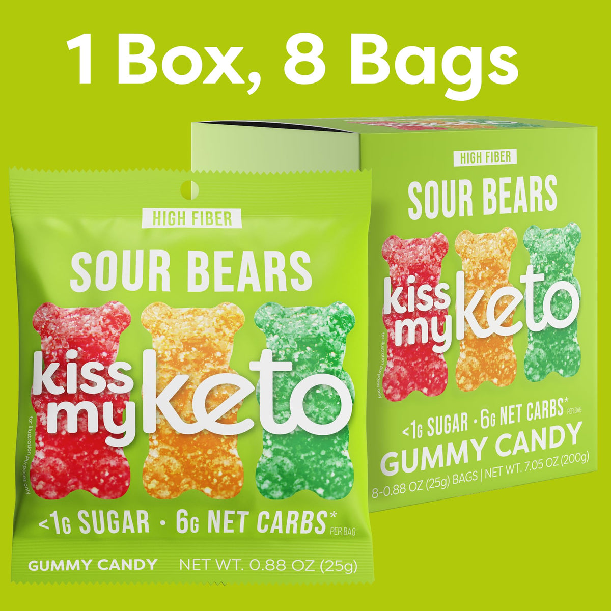 Kiss My Keto Sour Gummy Bears chewy texture close-up for satisfying bite.