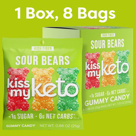 Kiss My Keto Sour Gummy Bears chewy texture close-up for satisfying bite.