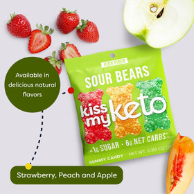 Kiss My Keto Sour Gummy Bears single-serve pouch enables portion control.