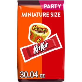 KIT KAT and REESE'S miniatures display for sharing at gatherings and parties.