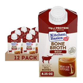 Kitchen Basics Beef Bone Broth carton closeup showcases rich flavor ready for soups