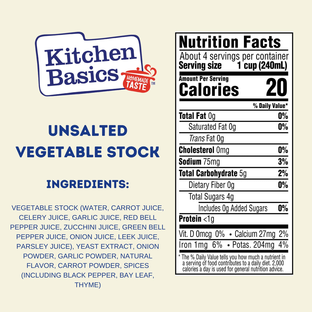 Kitchen Basics gluten-free label close-up, indicates a safe option