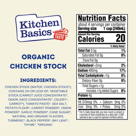 Kitchen Basics Organic Free Range Chicken Stock on stove simmering to a slow, rich finish