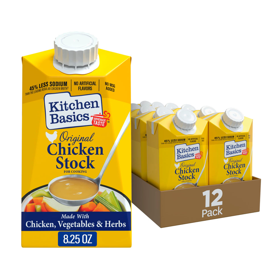 Kitchen Basics Original Chicken Stock carton 12-pack delivers rich flavor for soups and gravies