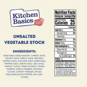 Kitchen Basics Unsalted Vegetable Stock carton being poured into pot to boost flavor.