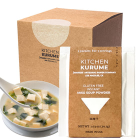 Kitchen Kurume gluten free white miso soup powder box showing 15 packets for quick meals