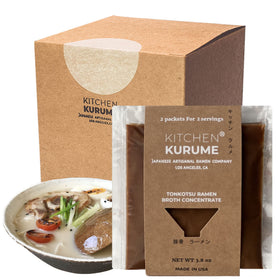 Kitchen Kurume Tonkotsu broth packs in packaging ready for quick ramen bases.