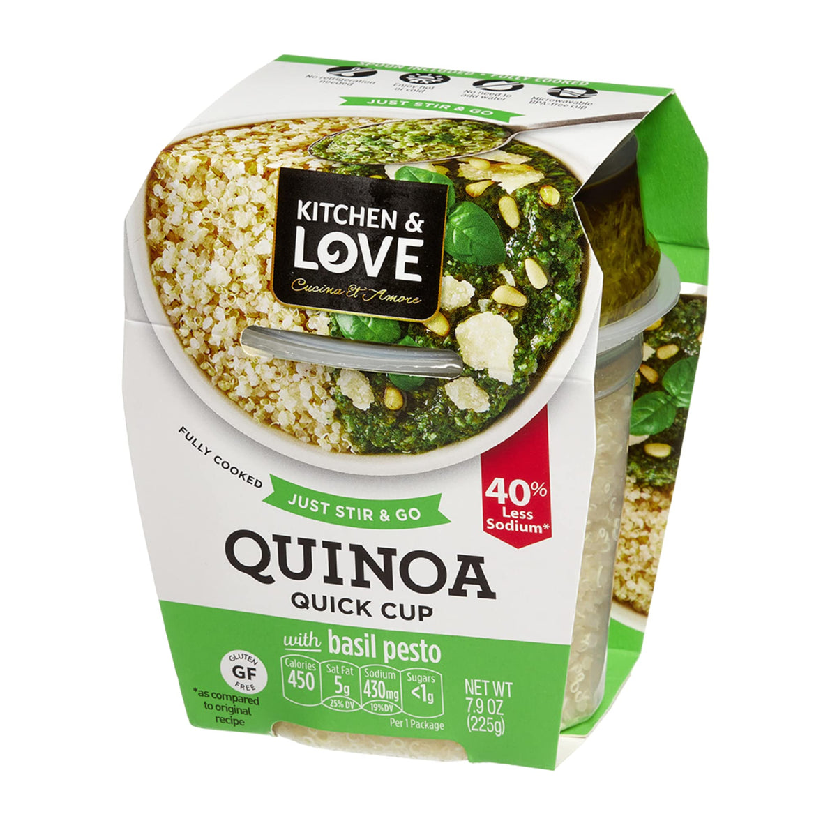 Gluten-free label on Kitchen & Love Basil Pesto Quinoa package