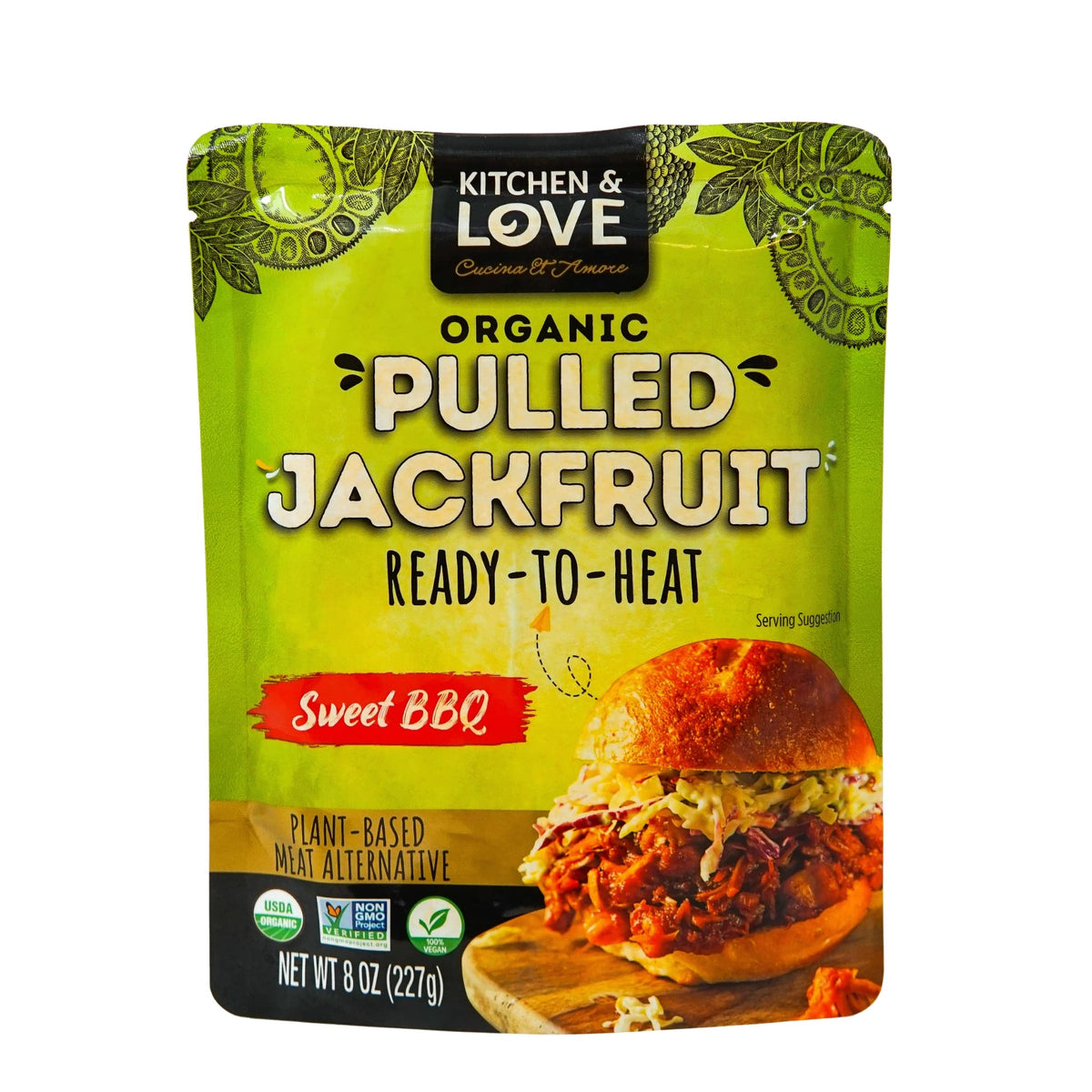 Kitchen and Love Jackfruit Sweet BBQ plated ready-to-eat for quick meals.