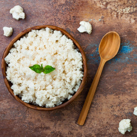 Kitchen & Love Organic Riced Cauliflower microwave-ready bowl for fast lunches.